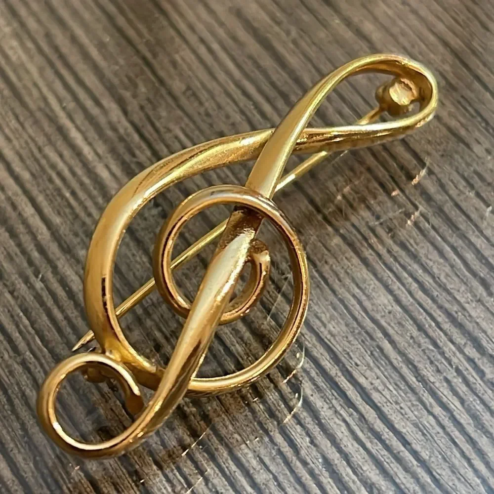 Vintage NAPIER Clef Note Brooch, Sleek Design Gold-Tone Musical Note Pin